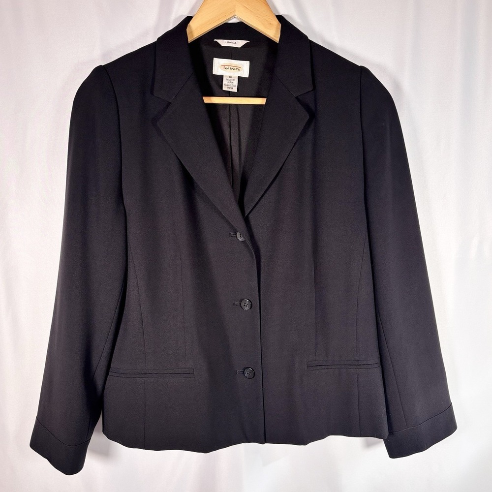 Vintage Talbots Blazer Jacket Womens 10 Stretch Black Career Work Business